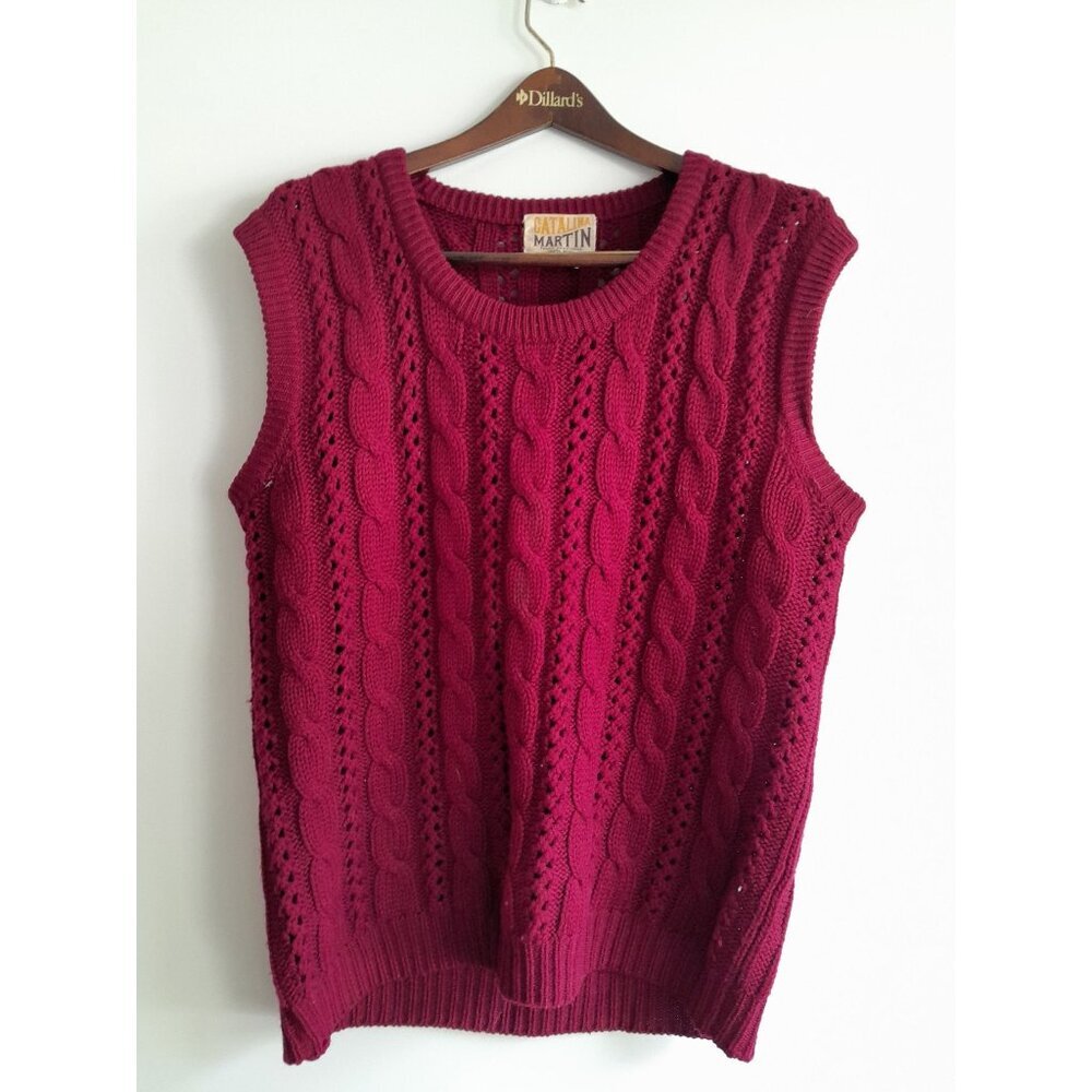 Vtg Chunky Cable Knit Oversized Wool Size Large Preppy Academia Grandpa Sweater